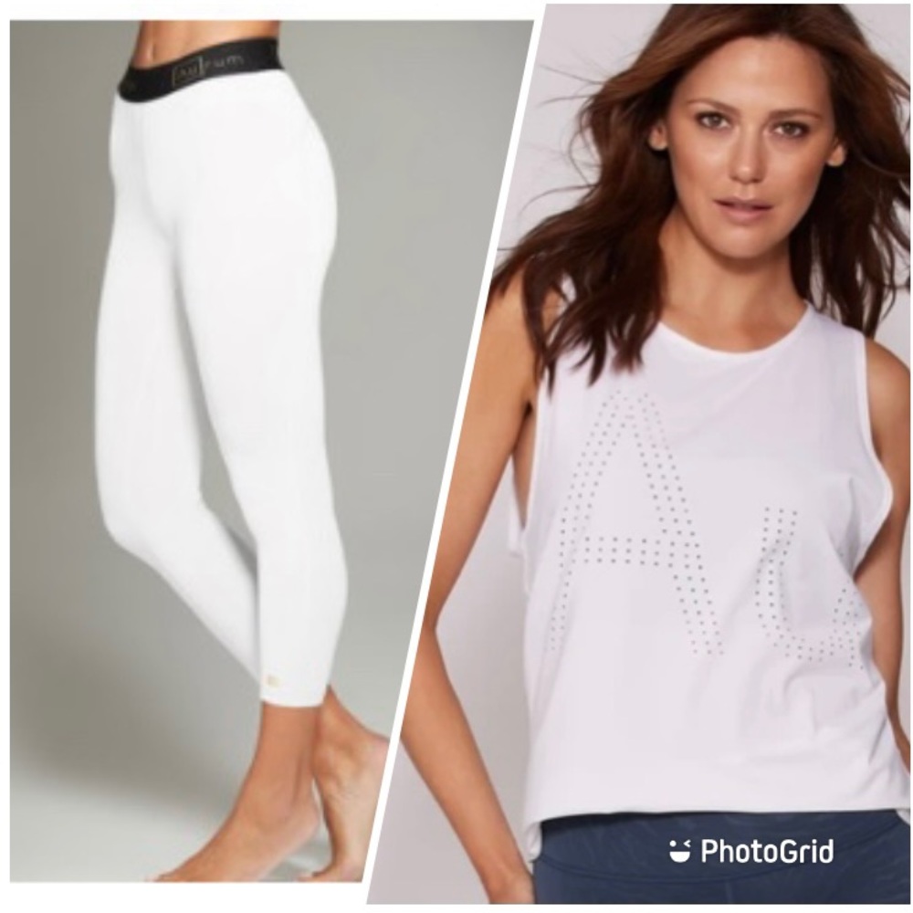 AuRum Grace White Tank and Panel Cropped Leggings moisture wicking Size XSP